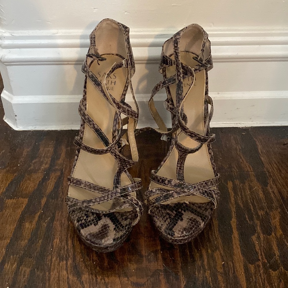 Saks Fifth Ave strappy snake heels